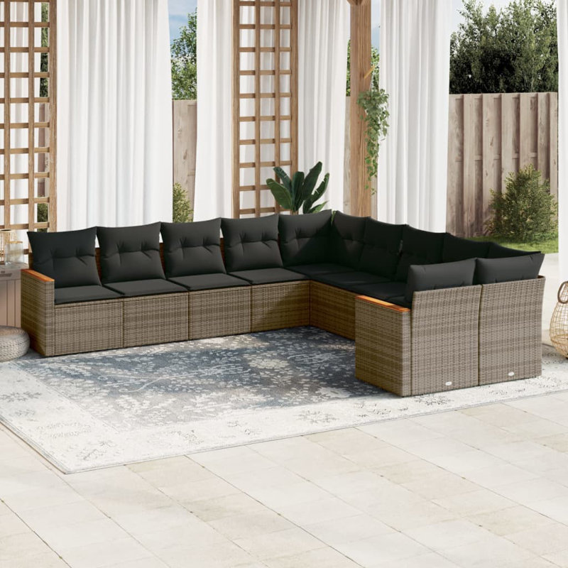 Grand canapé modulaire en rotin PE Vidaxl, Coussin gris / cadre gris