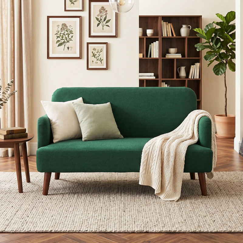 Herefordshire 2 Seater Sofa Small Sofa 21cm Thick Padding Wood Legs, Dark Green