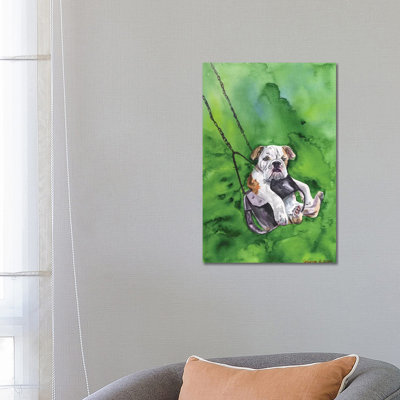American Bulldog Puppy by George Dyachenko - Wrapped Canvas Print