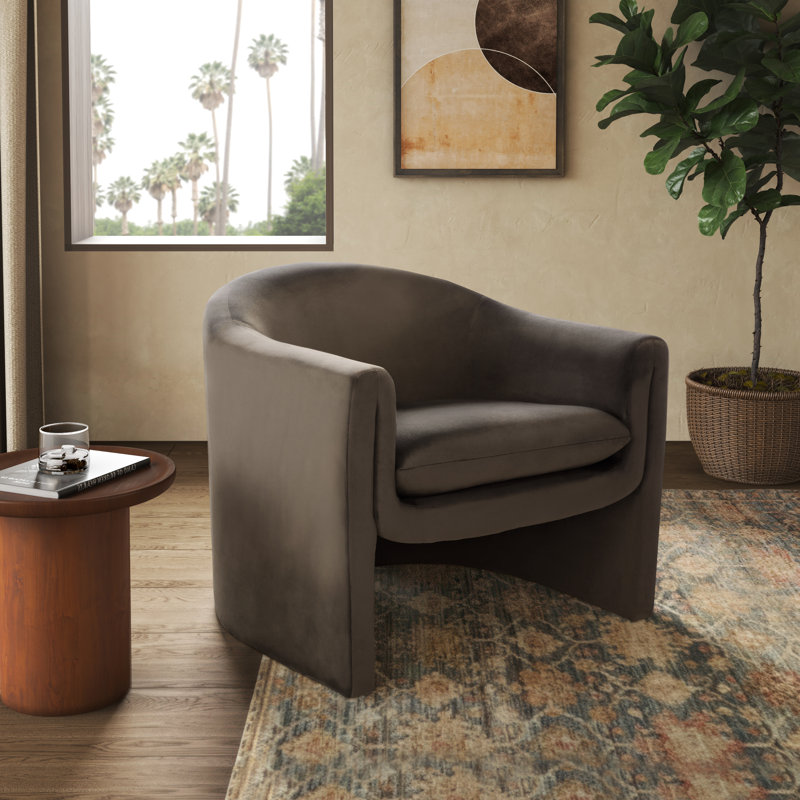 Fauteuil demi-tonneau 32,87 po Pollman, Velours brun foncé