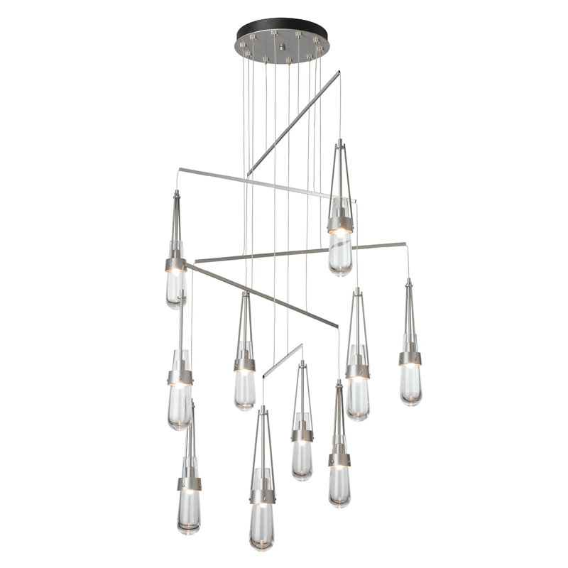 Link 10-Light Mobile Pendant - Natural Iron - Clear Glass - Standard Overall Height, Vintage Platinum, 71"