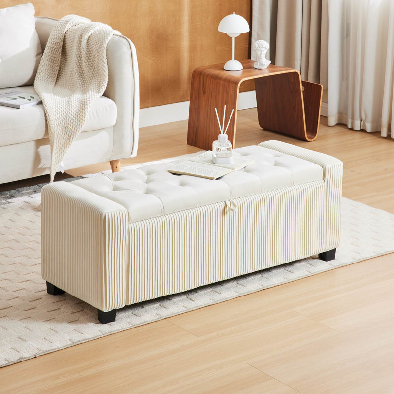 BANC DE RANGEMENT EN VELOURS OTTOMAN, Rayé blanc