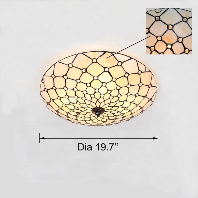 20" Vintage Flush Mount Lighting with Handmade Tiffany Lampshade