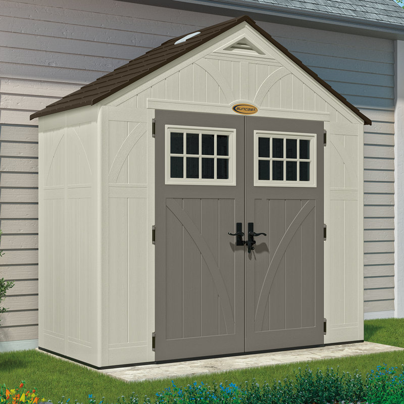 Remise en résine avec portes doubles de l 122,25 po x P 100,5 po Suncast, fabriquée aux États-Unis