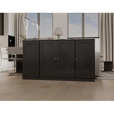 Buffet 100% bois massif 65 "avec portes solides, 2 tiroirs et tablettes réglables
