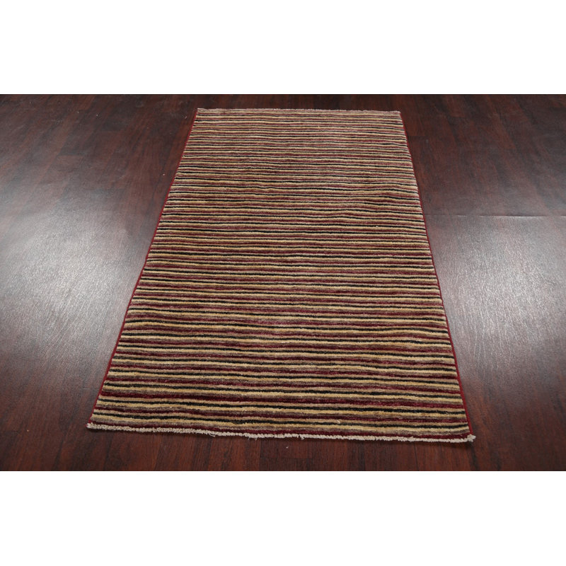Tapis brun en laine noué à la main de conception unique 3 pi 3 po x 5 pi 3 po New Age