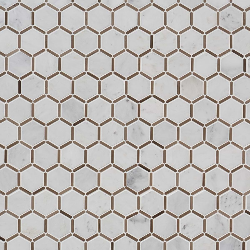 Florentine 2"Hexagon Polished Marble Mosaic, Asian Statuary White/Gray