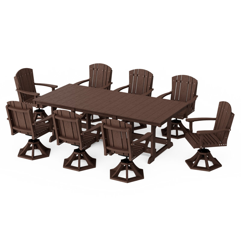 Heritage 9-Piece Swivel Chair Rectangular Dining Set, Tudor Brown