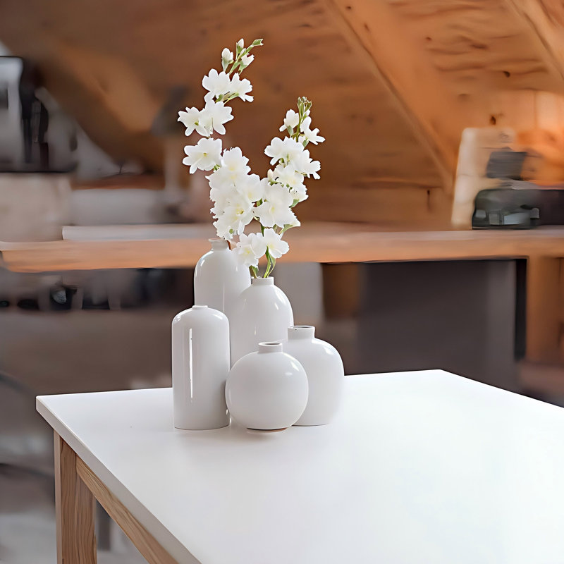 Modern Ceramic Vase Set, Decorative Vases for Home Shelf Decor, 4 Piece Collection, White