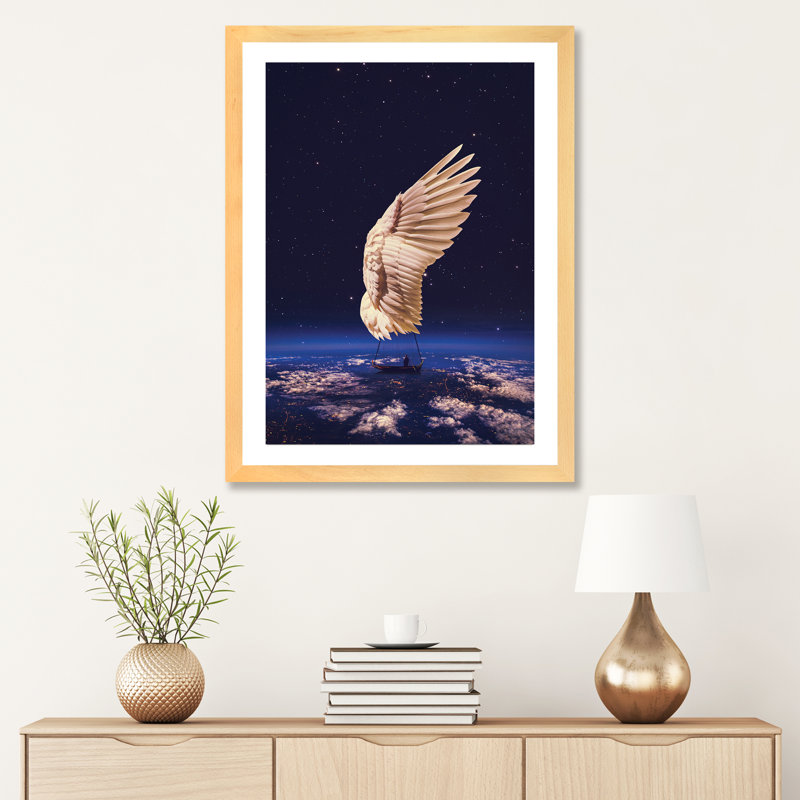 " Sail Away Angel Wing " by Soaring Anchor Designs, 32" H x 24" W x 1" D, White, Natural Wood Paper