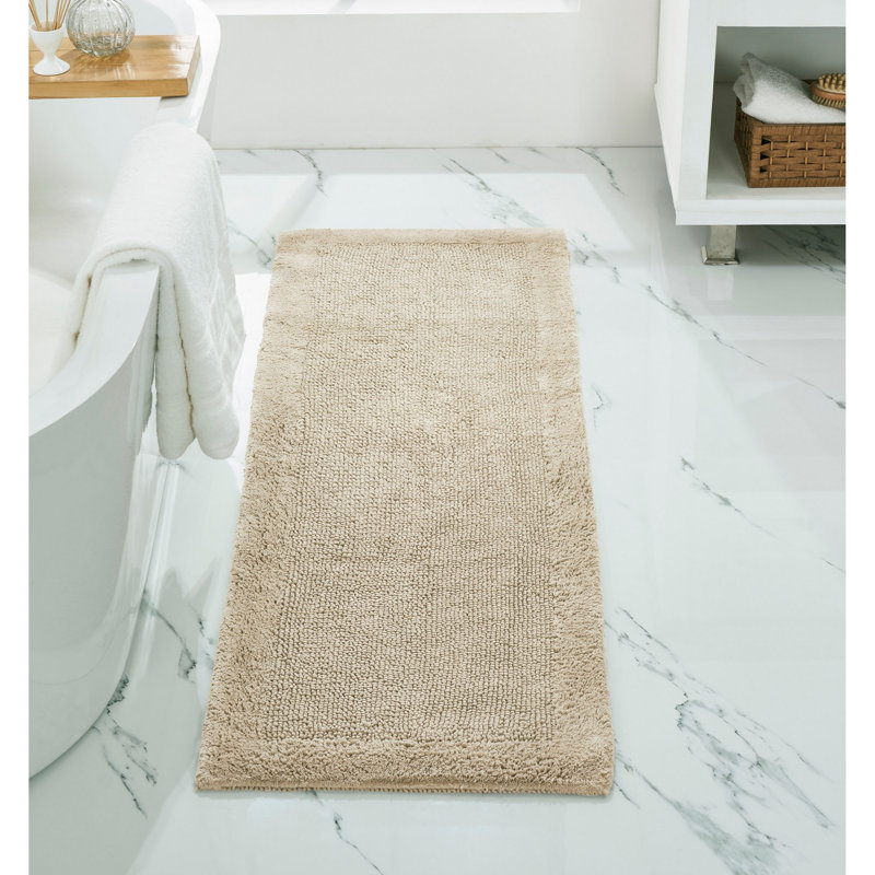 Jasmyne Premium 100% Cotton Tufted Reversible Bath Rug, Extra Soft & Super Absorbent, Machine Washable Bathroom Rug for Shower, Tub, 20" x 60" Runner, Sand
