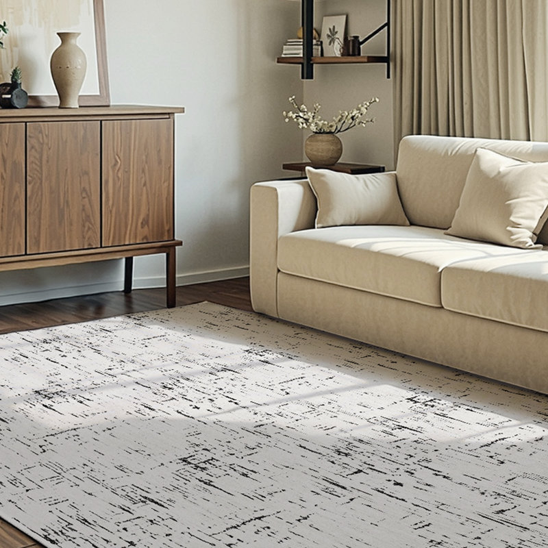 Chenille Machine Washable Oriental Rug, Rectangle 4'11" x 7'12", White/Ivory