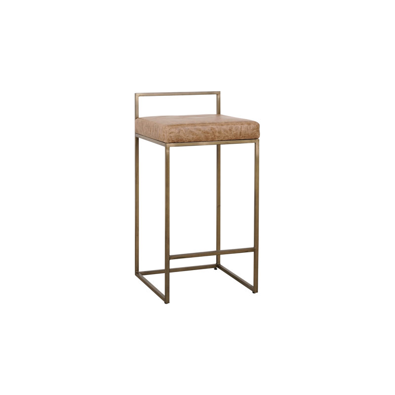 Belfort 26" Counter Stool By Classic Home, Brass, Chestnut Brown