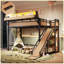 Lit simple mezzanine en métal naturel avec glissière, tablettes de rangement, garde-robe intégrée et lumières DEL