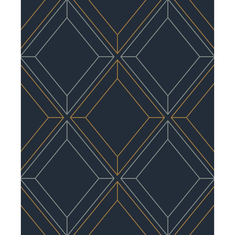 Rouleau de papier peint L 33 pi x l 20,9 po Vicente Linework Gem, Bleu nuit / or métallique