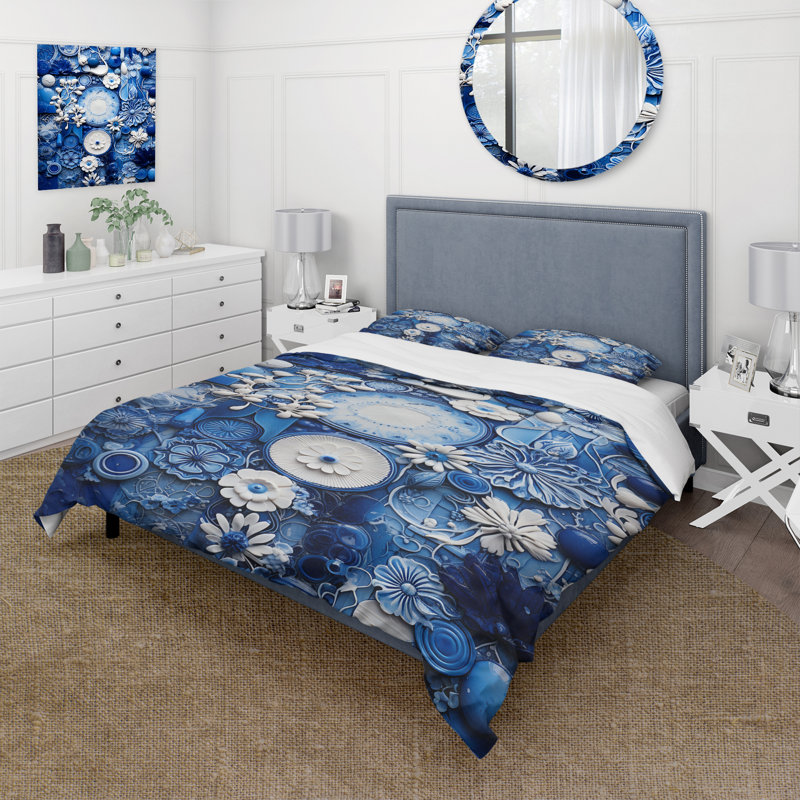 Ensemble de housse de couette Blue and White Botanical Tiles III - Abstract Botanicals