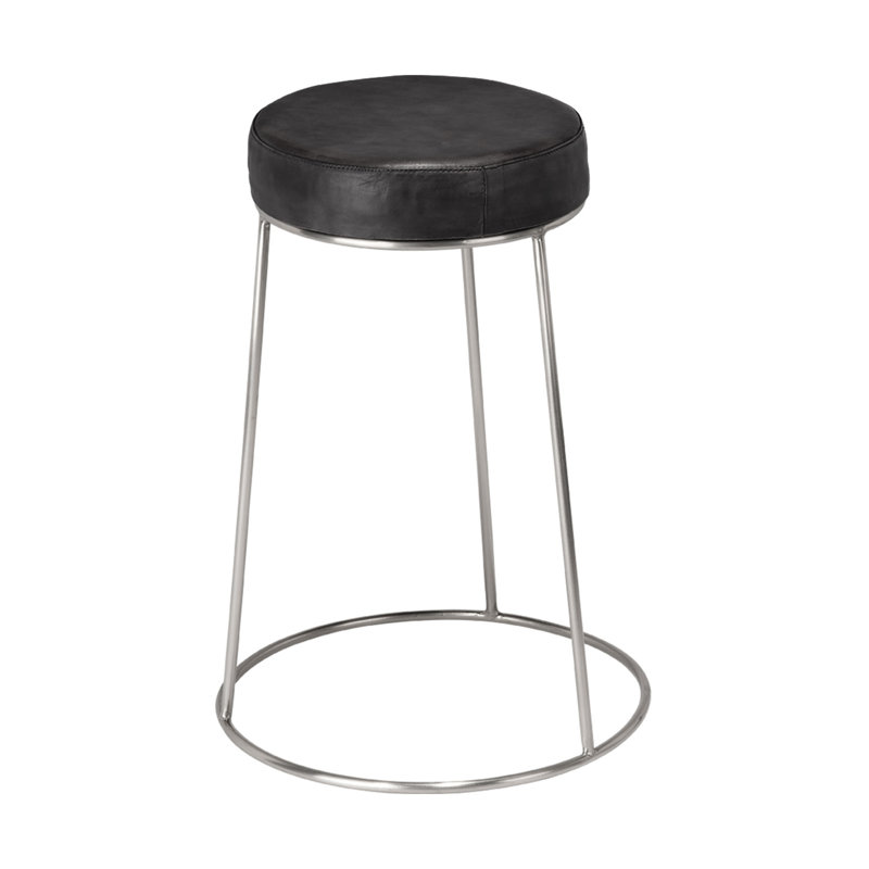 Henry Adjustable Black Leather and Brass Counter Stool