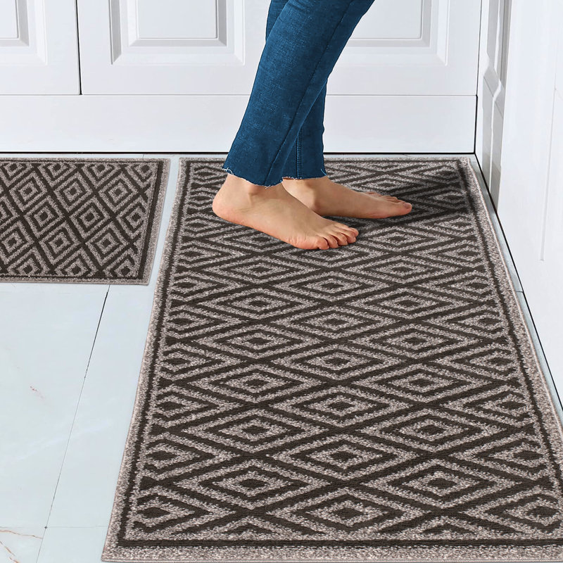 Sofihas 2 piece Kitchen Mats set Diamond Machine Washable with Rubber Backing, 24"X34" & 24"X59"