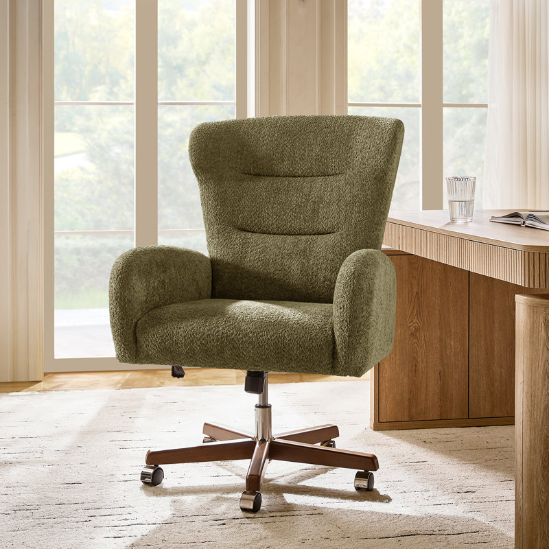Caden Modern Chenille Simple Assembly Wingback Executive Chair with Adjustable Height and Curved Armrests, Moss