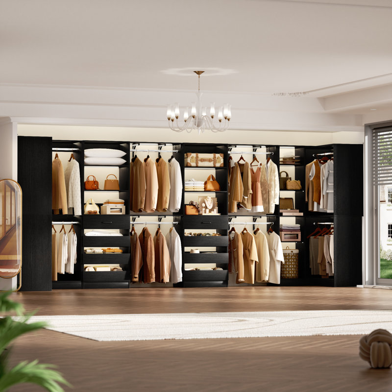 57.3"-132" Adjustable Closet System With 4 Drawers,6 Clothes Rods,4 Shelves