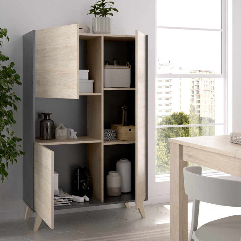 Anvi Display Cabinet, Graphite/Natural Oak