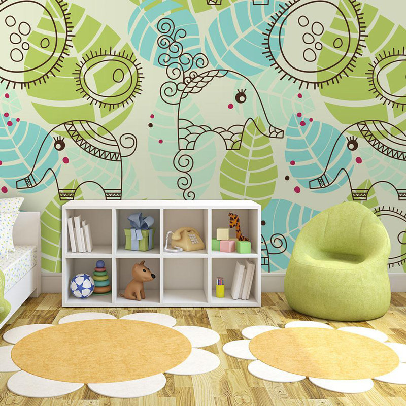 Adhésif mural éléphants pour enfants Rousseau, L 106 po x l 137 po