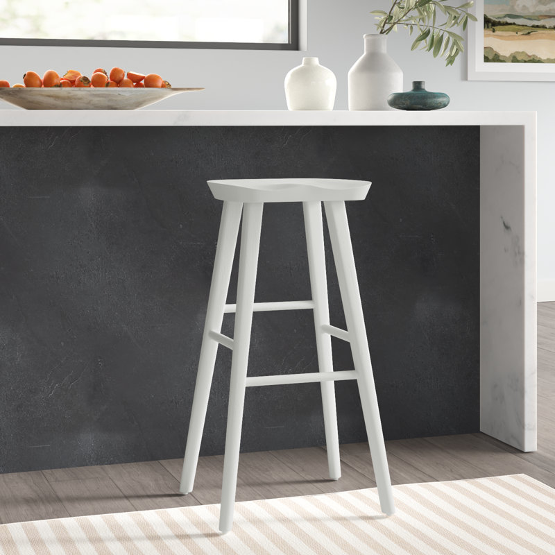 Anzie Wood Backless Saddle Stool, Bar Stool (29.3" Seat Height), White