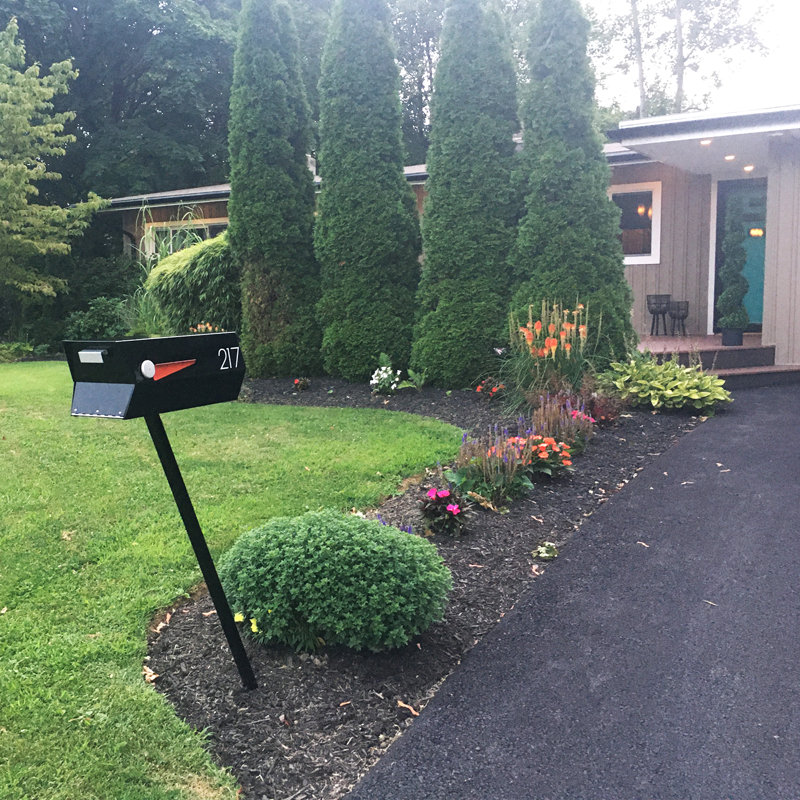 Mid-Century Modern Black Steel Post Mounted Mailbox