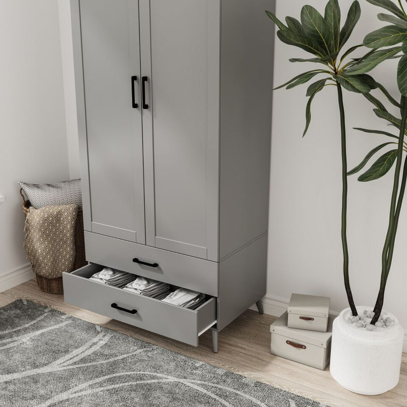 Bosse Solid Wood Wardrobe, Grey