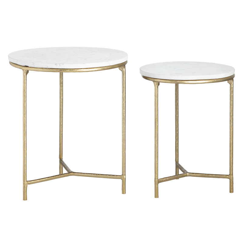 2 Piece Marble And Metal Nesting Table Set