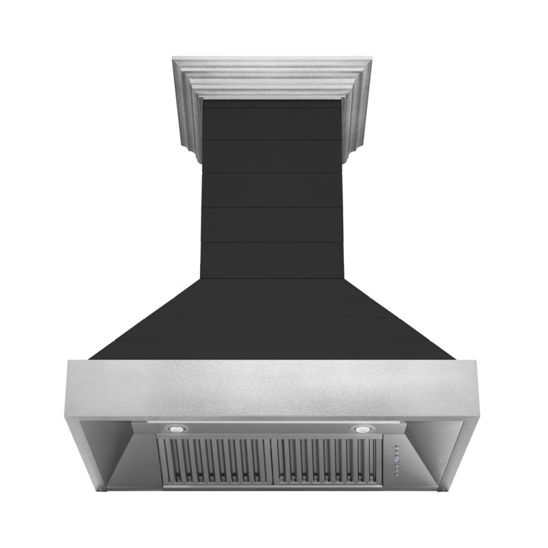 ZLINE 36 in. Wooden Wall Mount Range Hood in Rustic Shiplap Black Finish with Steel Accents, Black, 36"