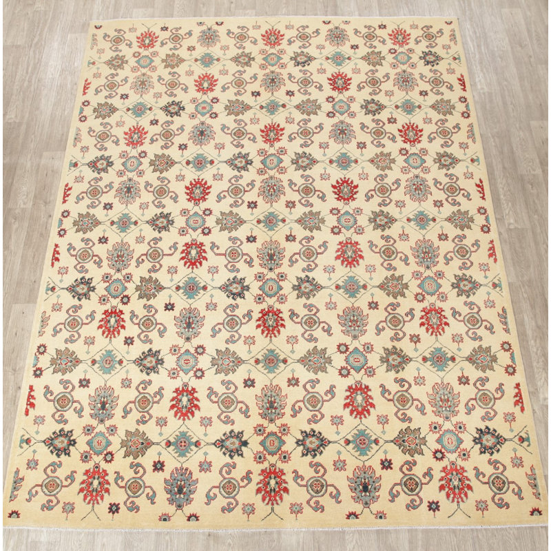 Tapis zone en laine kazak 8 pi 4 po x 10 pi en laine à main one-of-kind-noué la 2010