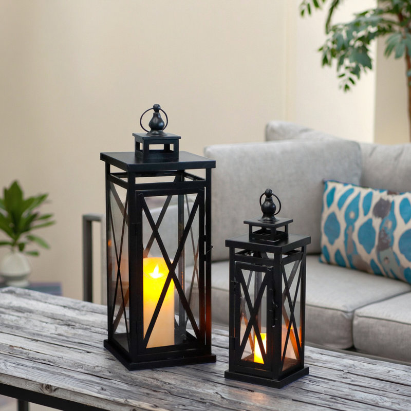 2 Piece Metal Tabletop Lantern Set