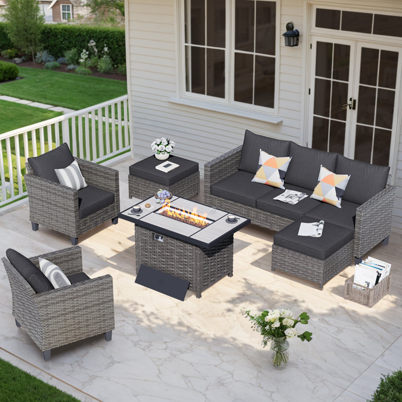 Dzion 5 - Person Patio Conversation Set with Cushions, Black, Yes
