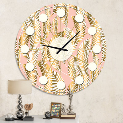 Golden Palm Leaves I - horloge murale Mid-Century moderne
