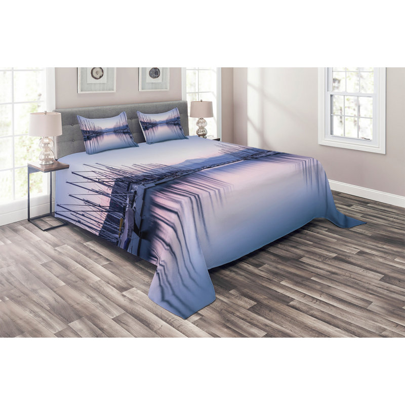 Sailboat Rustic Polyester Coverlet, King Bedspread + 2 Shams