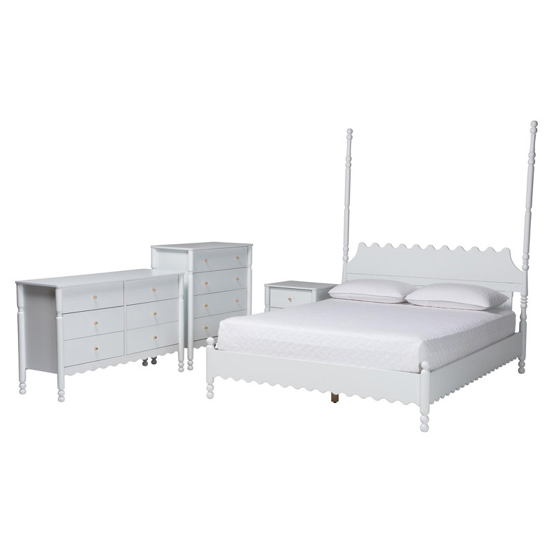 Ensemble de chambre à coucher festonnée 4 pièces Baxton Studio Hoffman, Blanc