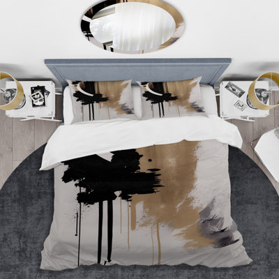 Black, White And Gold Expression III BeddingMicrofiber / Polyester Duvet Cover Set