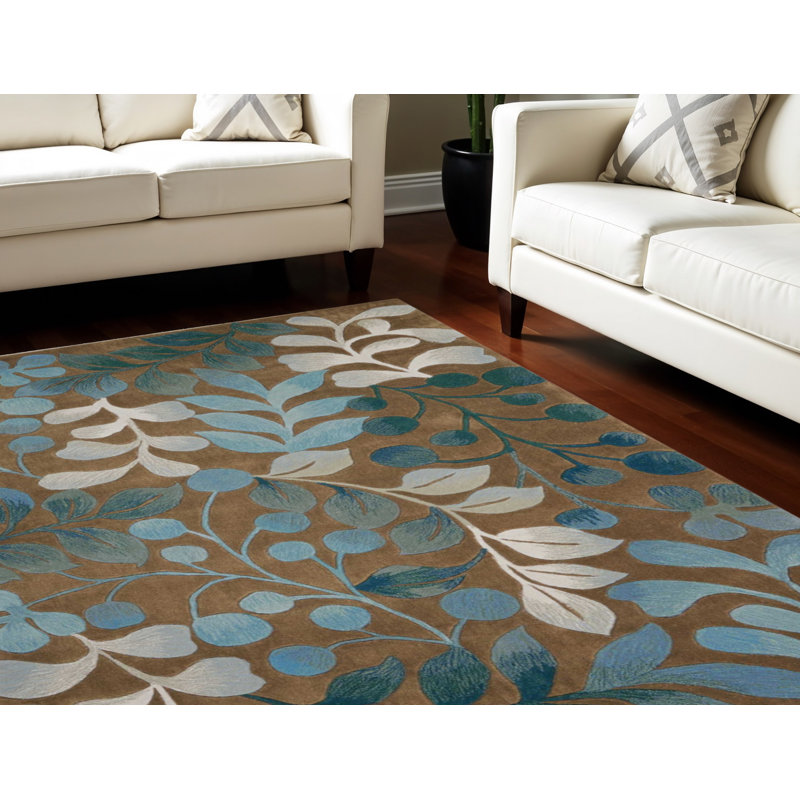 Tapis brun à feuilles botaniques 8 pi x 11 pi
