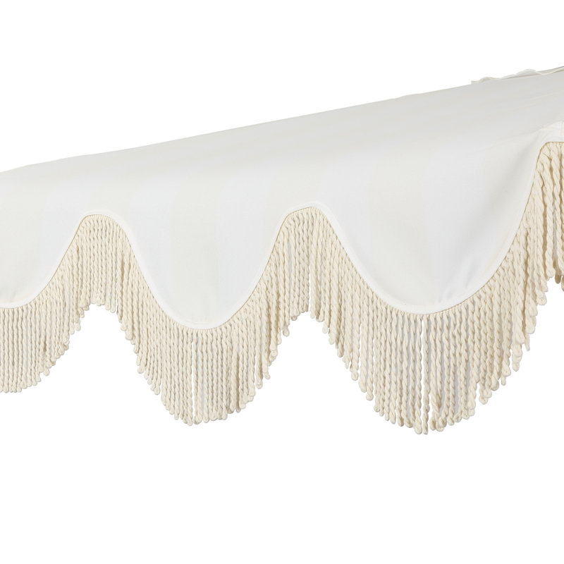 Demi-parasol de style côtier 9 pi avec frange festonnée, manivelle et inclinaison Beverly 9 pi Coastal, Crème / blanc