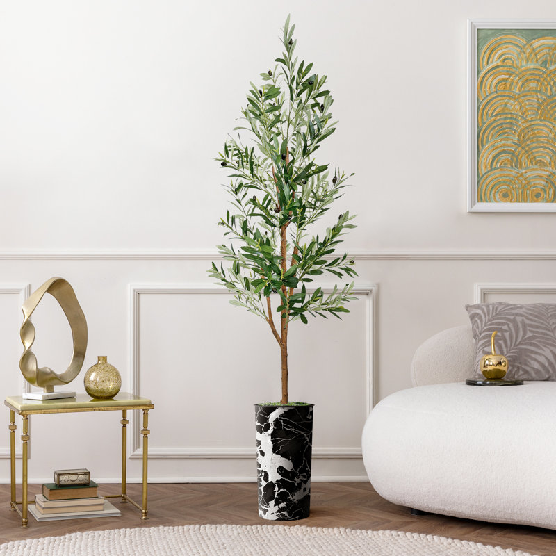 Arbre artificiel dans un pot de fleurs moderne, décoration d'arbre en soie d'olivier artificiel (pot et arbre)