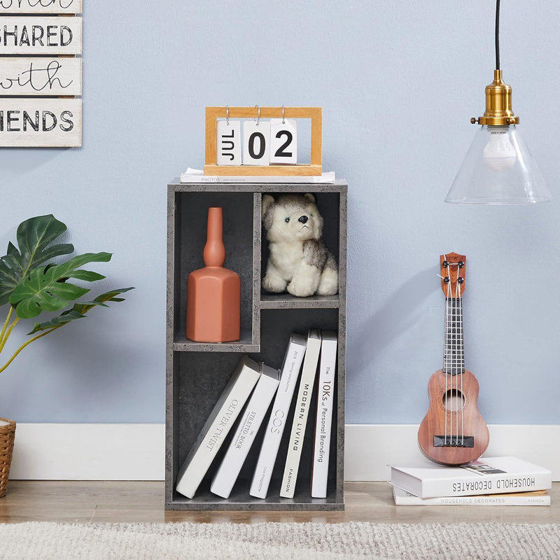 3 Cube Bookcase, Modern Storage for Standard Textbooks, Vertical or Horizontal, Easy to Assemble, Gray