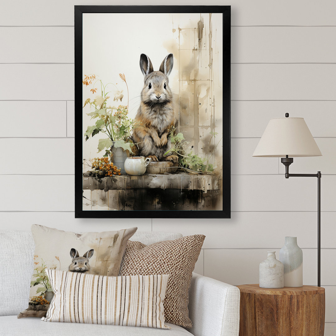 Traeven Asian Art Rabbit Sumi I - Rabbit Wall Art Rosalind Wheeler 