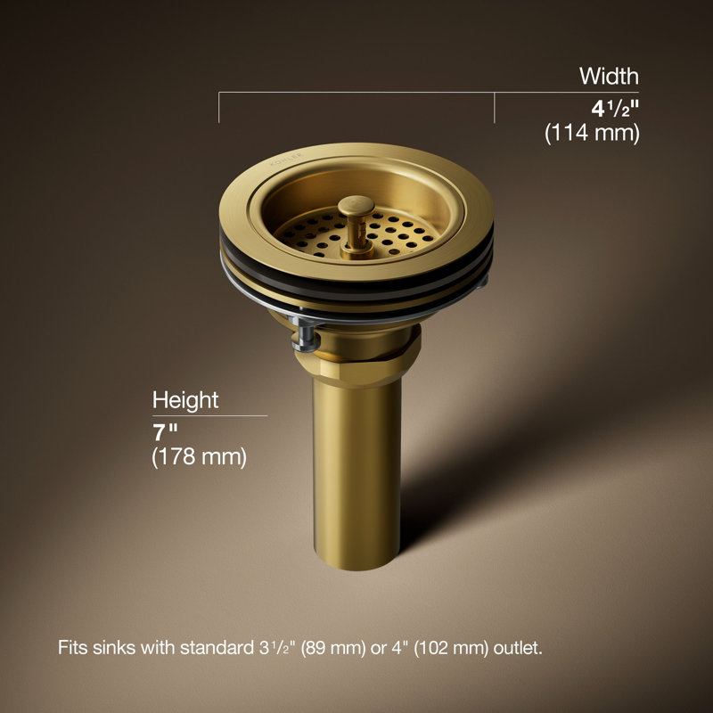 Duostrainer Sink drain and strainer with tailpiece, Vibrant Brushed Moderne Brass