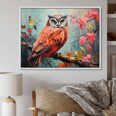 «Pink and Blue Owls Gaze I», art mural hibou