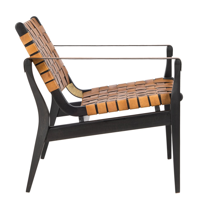 Leather Armchair, Black, Brown Genuine Leather