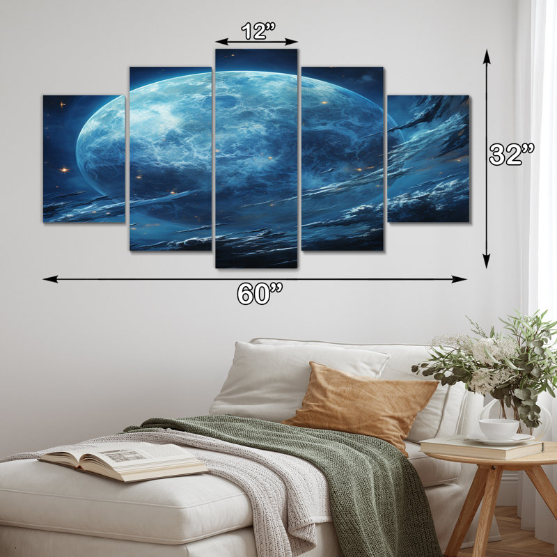 Planète Neptune bleu profond II - reproduction sur toile Neptune - 5 panneaux