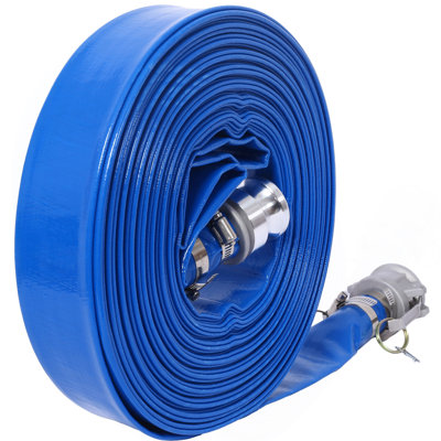 2"X100FT Pool Backwash Hose, Heavy Duty Reinforced Blue PVC Lay Flat Water Discharge Pump Hoses For Swimming Drain Pools And Clean Filters, With Aluminum Camlock C And E Fittings