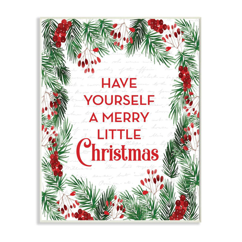 «Merry Little Christmas Pine Wreath», reproduction d'art textuel, H 19 po x l 13 po, Plaque murale