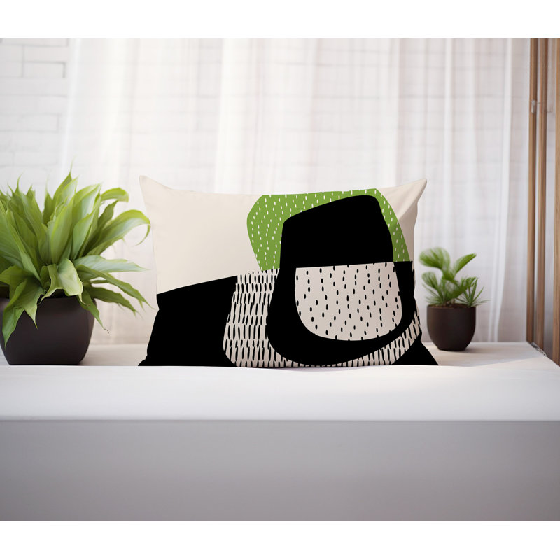 Coussin lombaire réversible intérieur / extérieur Vikka, H 14 po x l 20 po, Chartreuse / noir / blanc cassé, Capri